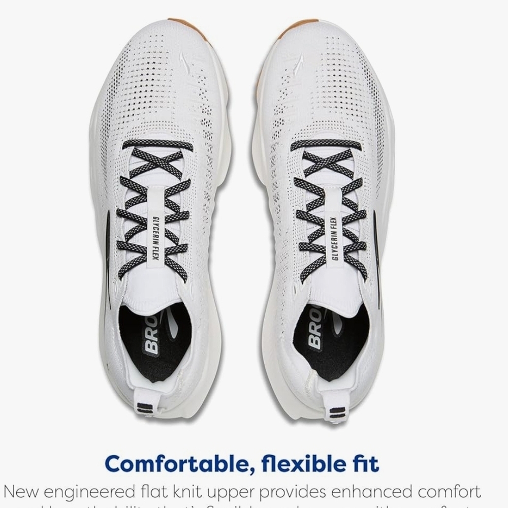 Brooks Men’s Glycerin Flex Neutral Running Brooks White and Black Athletic Shoes - Picture 5 of 9